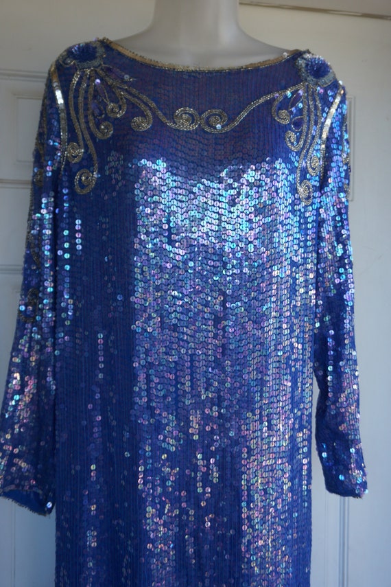 Sequined sparkly dress 90s formal event SILK Bead… - image 3