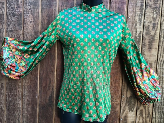 DAMAGED 1960s or 70s's long sleeve shirt I.Magnin… - image 2