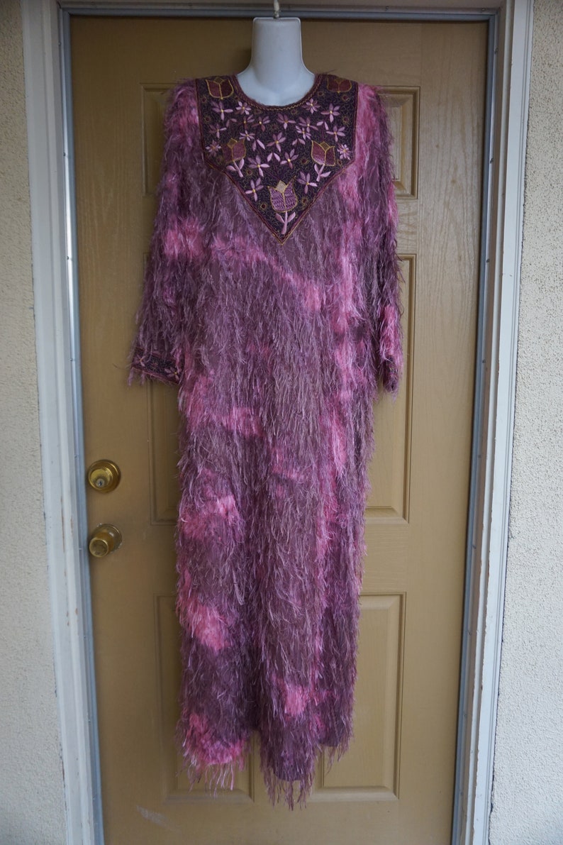 Vintage 1980s large fringe dress 80s 90s