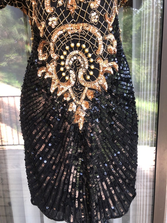 Damaged sequined sparkly gold and black dress par… - image 6