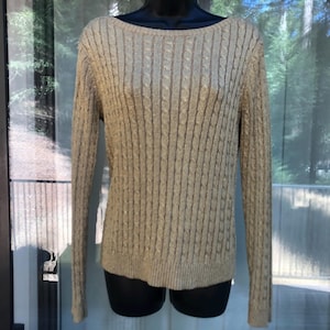 Lauren Ralph Lauren gold shimmer knit sweater with sparkle Medium silk poly