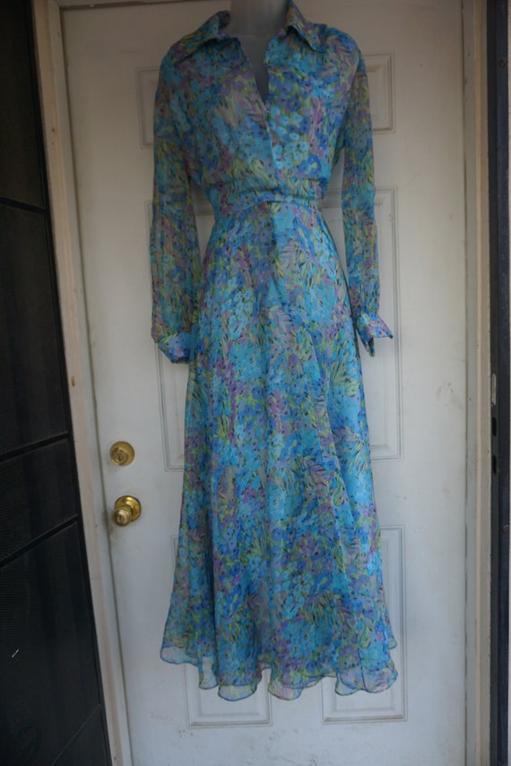 1970s sheer overlay floral Dress - image 3