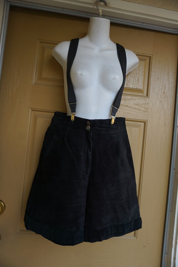 Vintage 1990s suede leather high waisted shorts b… - image 2