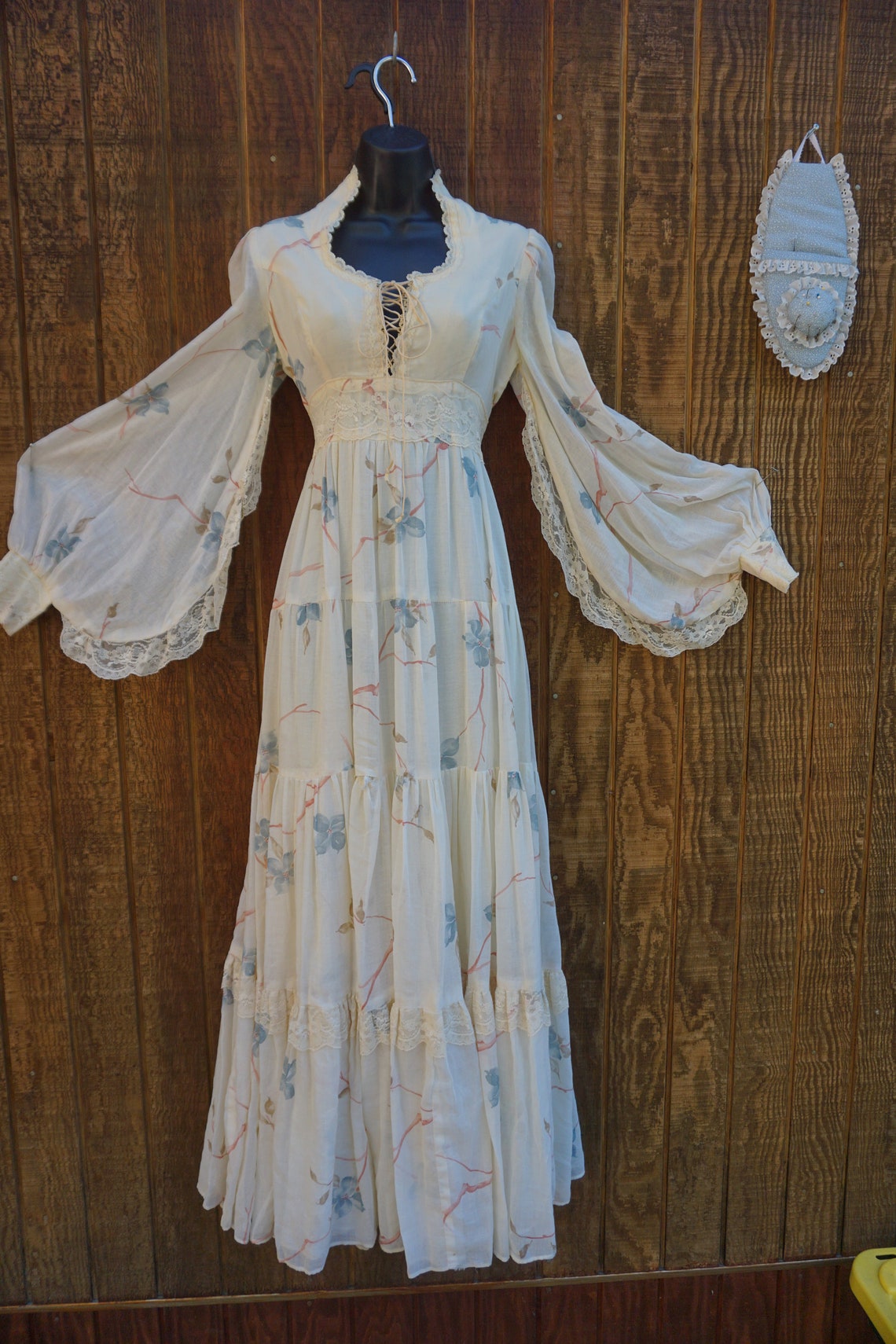 Gunne Sax Size 11 Medium Prairie Lace Maxi Dress Laces up the Front ...