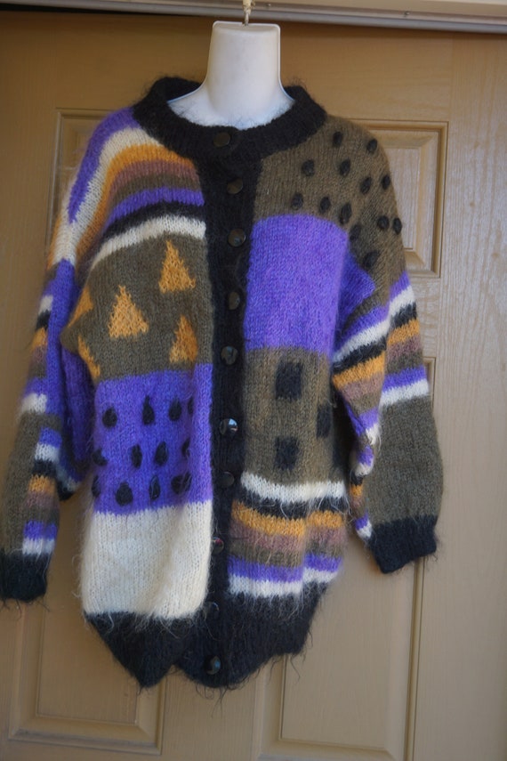 vintage purple black wool mohair jacket size larg… - image 3