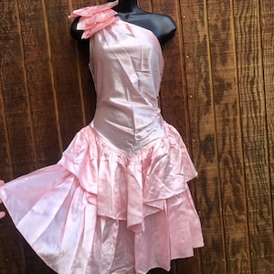 Vintage shiny rushed one shoulder party dress by steppin out medium size 7 90s 1990s prom cocktail event formal