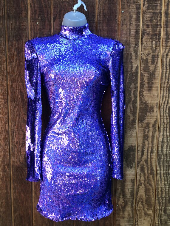 Birshka purple sequined mini dress size S tight - image 3