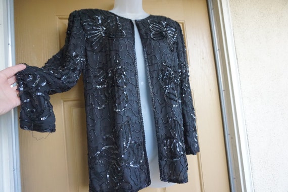 Vintage 1990s black sparkly sequined jacket by Am… - image 1