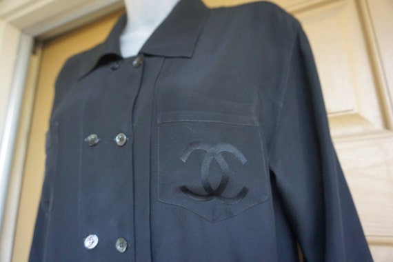 Rare 1990s Chanel Striped Button Up Dress Shirt