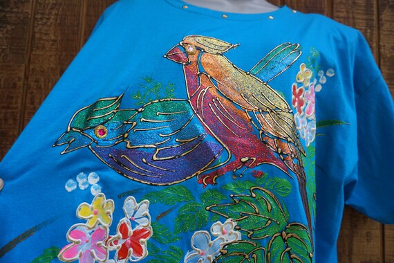 bird glitter blue Tshirt / T shirt puffy paint ma… - image 4