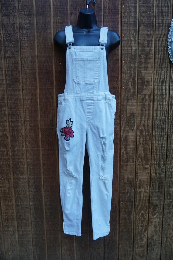 DOLLHOUSE white with flower patch overalls size 9 