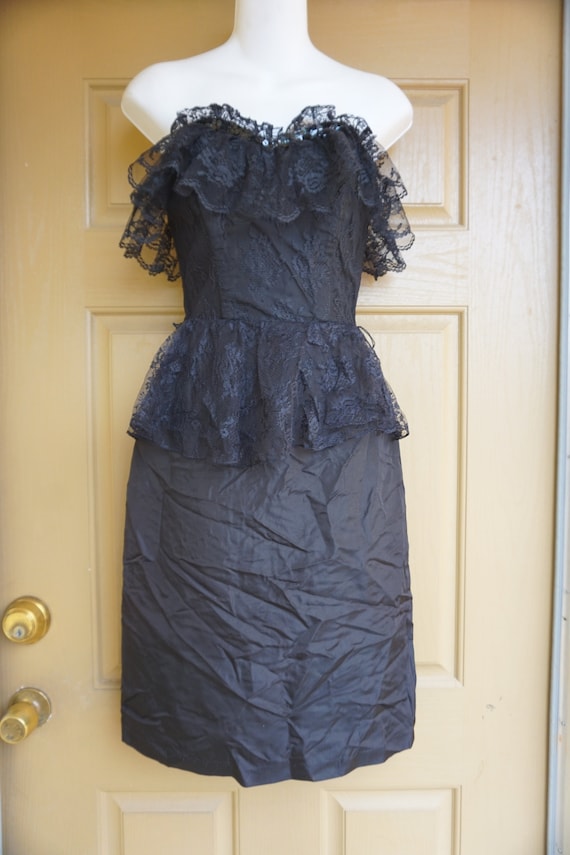 1990s vintage black lace sweetheart dress size sm… - image 2