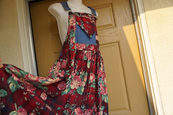 Vintage 1980s dress overalls skirt 90s size medium