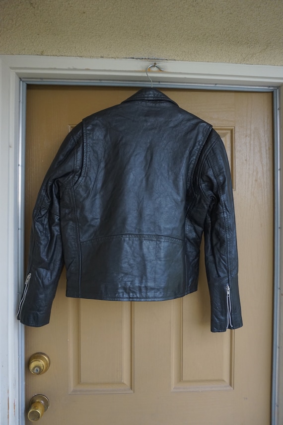 DAMAGED Vintage Black Leather Motorcycle / Biker … - image 6