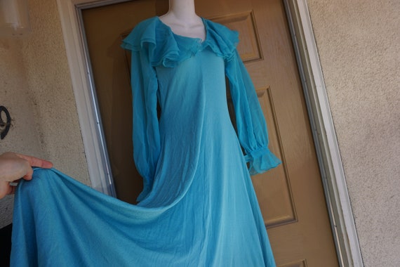 Vintage 1970s blue maxi goddess dress size L Larg… - image 1
