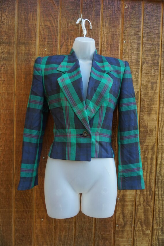 Stirling Cooper size 2 button up green plaid jack… - image 2