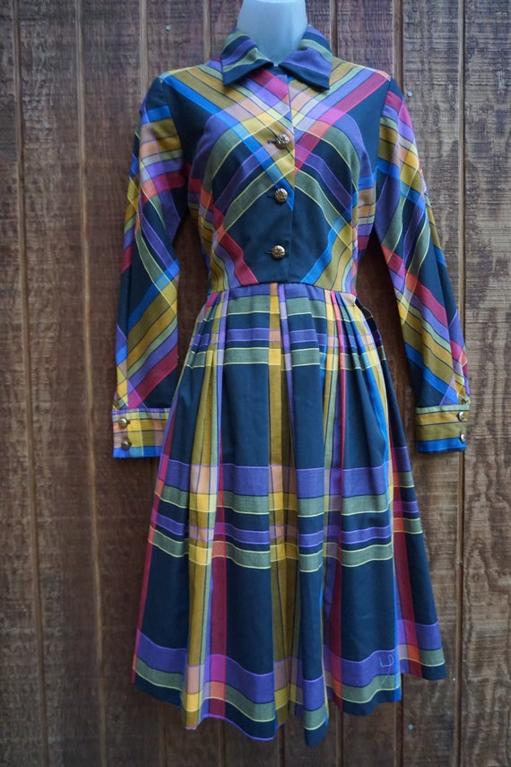 Plaid Vintage 1970s or 80s dress size medium by S… - image 2