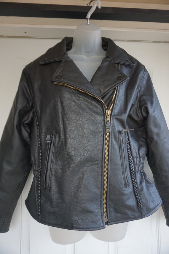 Vintage black  leather jacket womens heavy duty  … - image 3