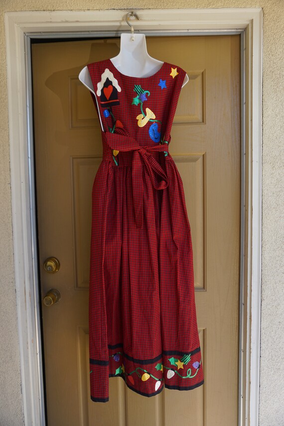 Christmas dress red and black plaid with snowman … - image 7