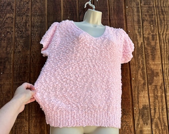 Vintage 90s Diane Von Furstenberg size medium short sleeve sweater knit 1990s pink pastel