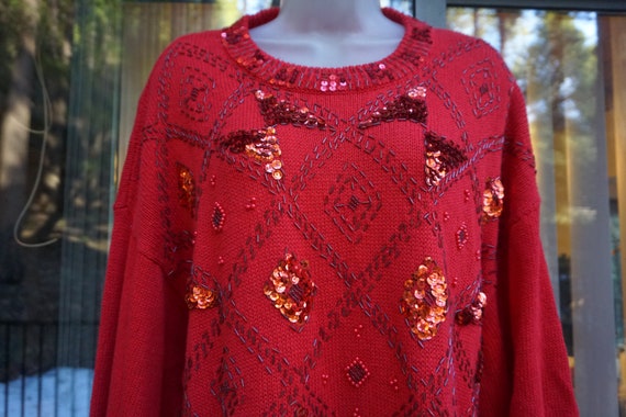 Red knit sequined sweater by Fitting Image
