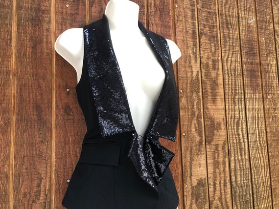 Cache XS black sequined vest shirt 90s 1990s care… - image 4