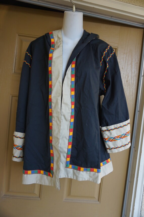 Vintage hooded jacket with rainbow braid detail 7… - image 7