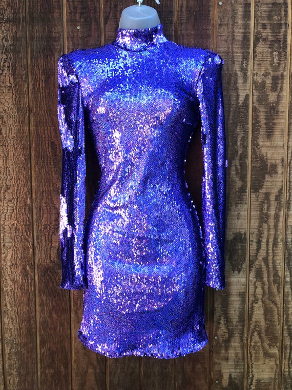 Birshka purple sequined mini dress size S tight - image 2