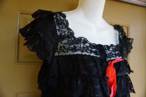 Vintage 50s 1950s lace black ruffles layers linge… - image 5