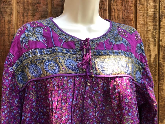 Vintage gauzy Indian long sleeve blouse 100% cott… - image 7