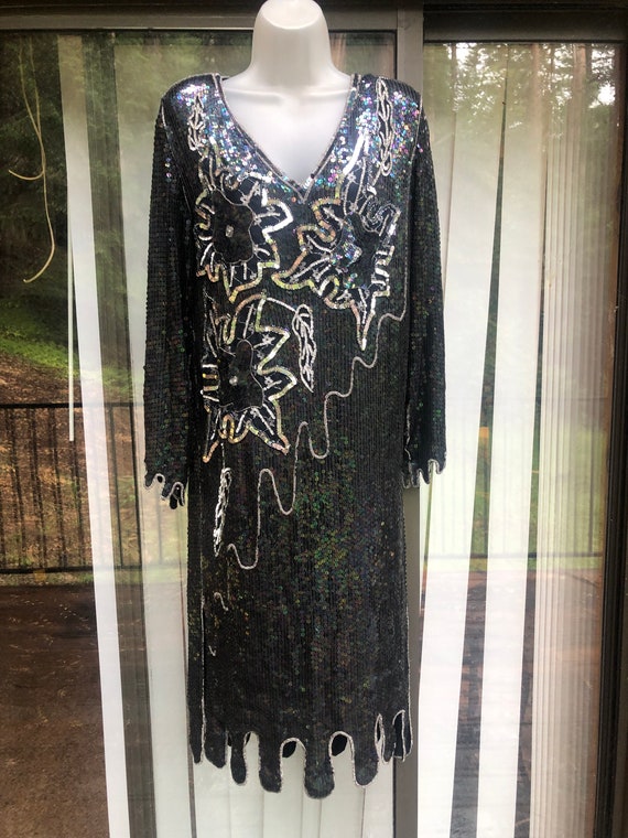 Vintage long sleeve sparkly beaded dress size Med… - image 6