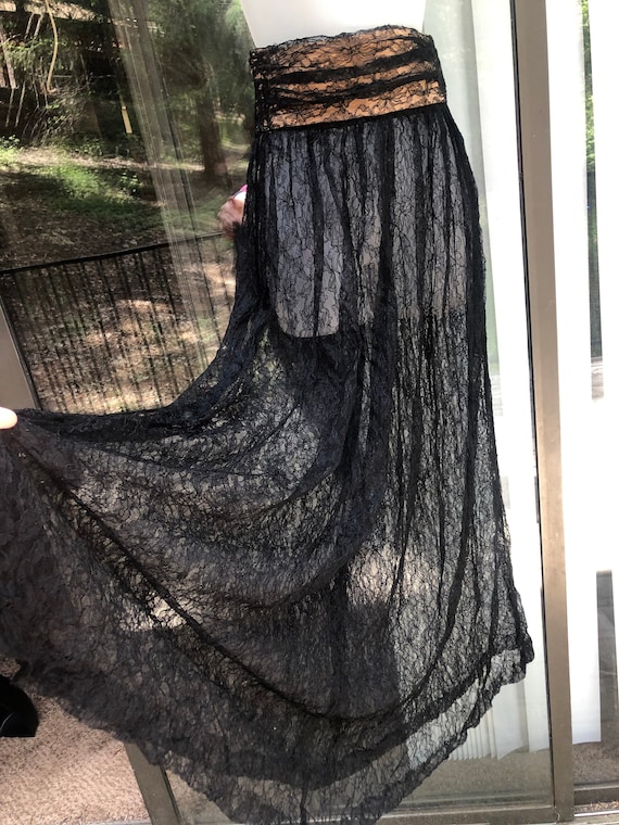 Vintage ultra sheer lace black skirt halloween cot
