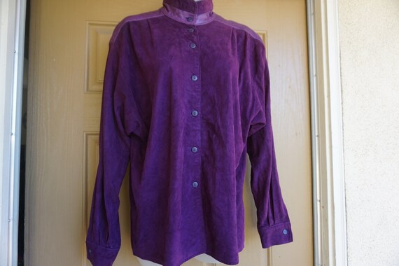 Purple suede leather shirt Liz Roberts Robert Ell… - image 6