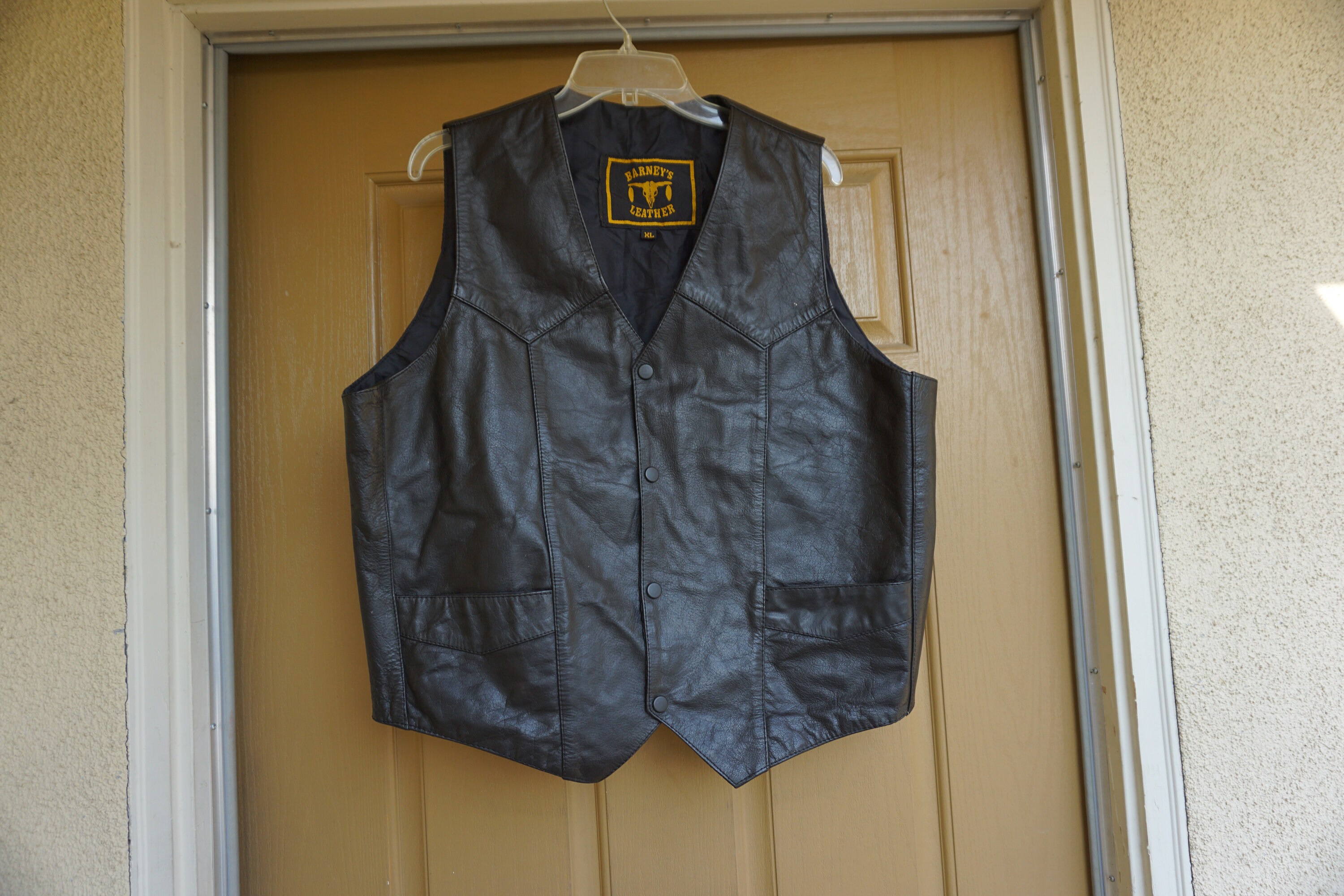 Barney's Leather Black Vest // Biker MENS Size XL | Etsy