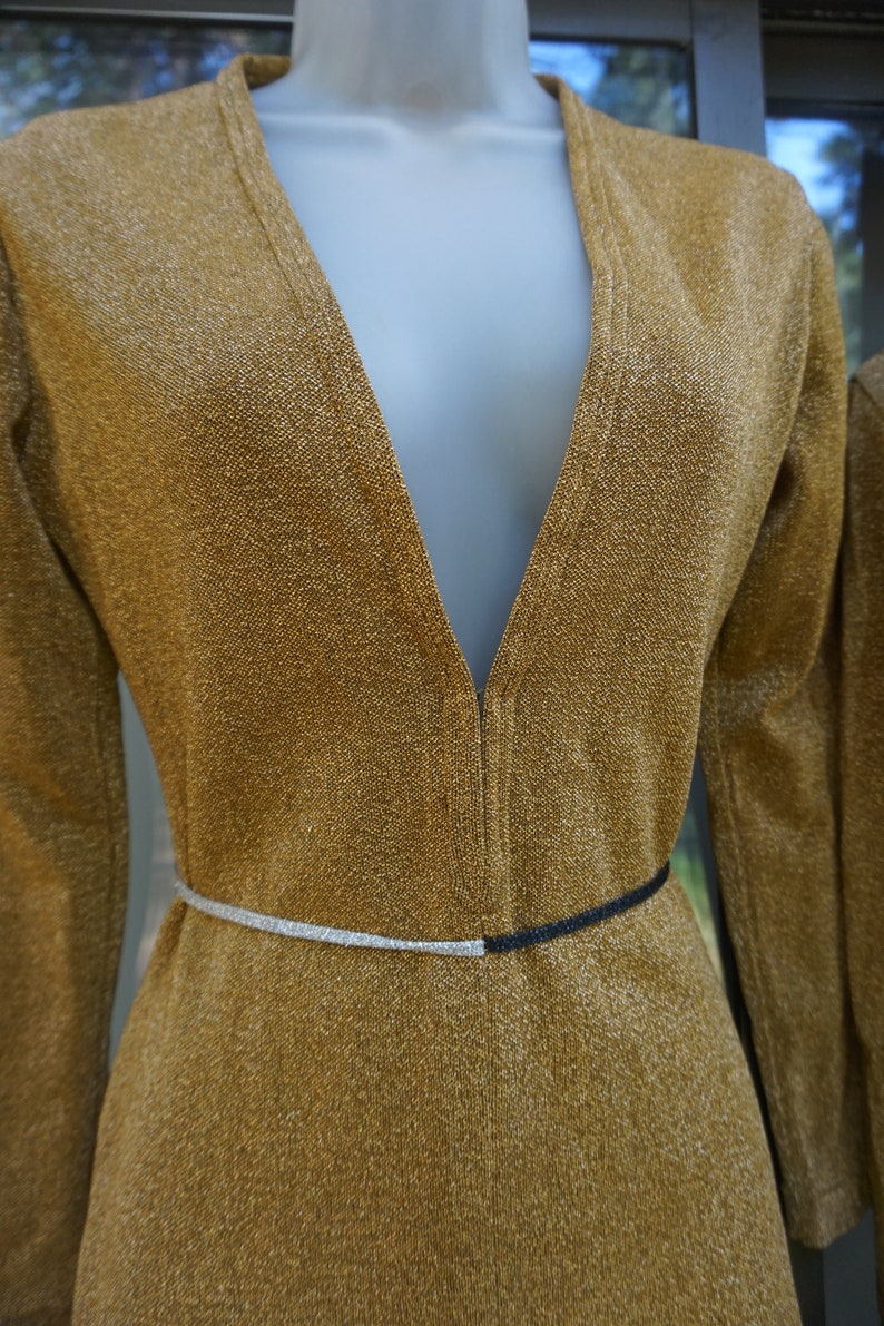 RUDI GERNREICH Designer Gold metallic shimmer Dress with matching jacket 70s 1970s size 12 image 7
