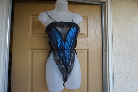 Blue and Black Teddy  lingerie Size Small Shimmer… - image 2