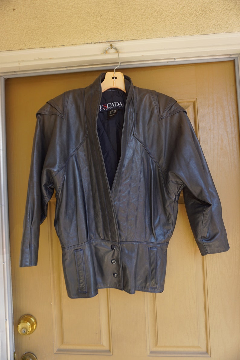 Vintage Black Leather Jacket Um 80s 90s 1980s 1990s Escada Image 0
