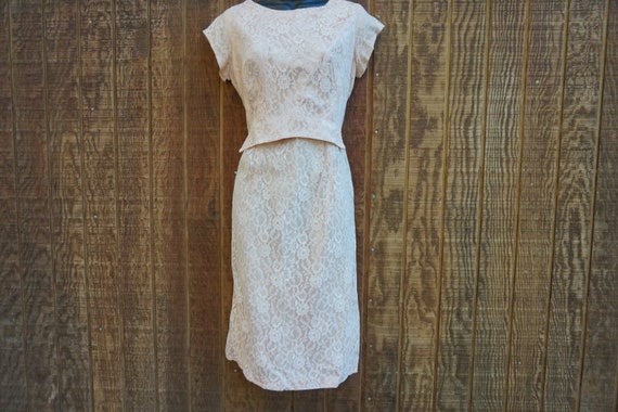 Vintage 1950s lace overlay dress mid century with… - image 1