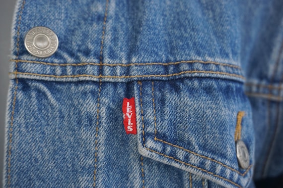 Sequined BIG E levis denim jean jacket size Large - image 2