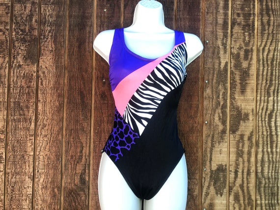 Purple black and zebra print bathing suit swim si… - image 1