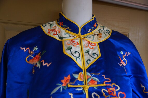 1950s Asian blue Satin Jacket / Shirt Vintage 50s… - image 3
