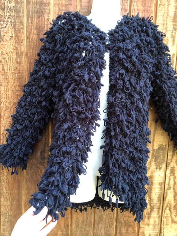 Shaggy shag black fringe yarn sweater jacket chun… - image 3