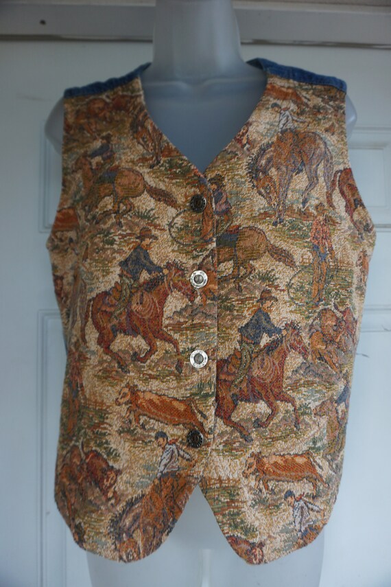 Carole Little western Vintage tapestry vest with cowb… - Gem