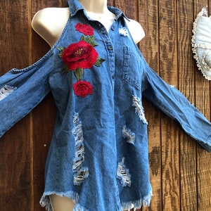 Cold shoulder deals denim dress