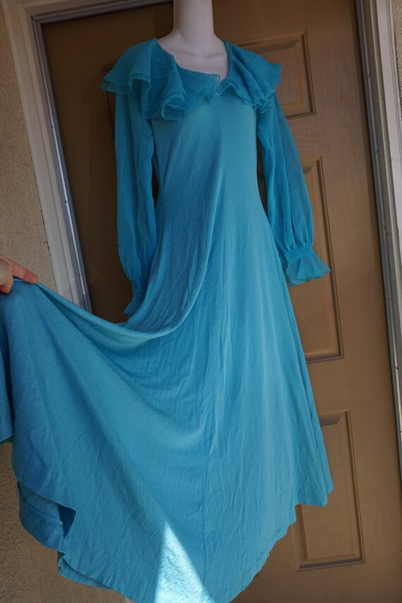 Vintage 1970s blue maxi goddess dress size L Larg… - image 2