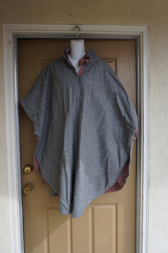 REVERSIBLE Vintage wool blanket poncho cape jacket