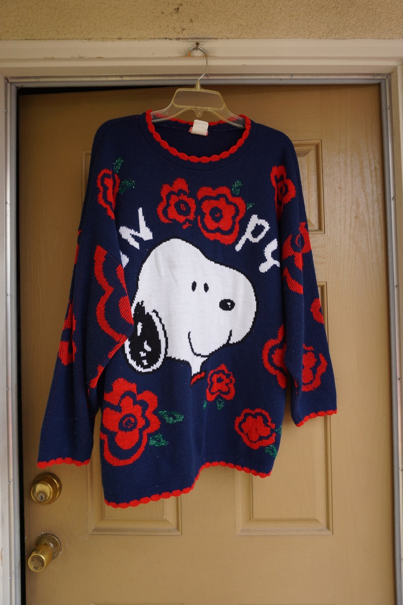 Vintage knit SNOOPY sweater plus size 1x cute heavy warm made Etsy