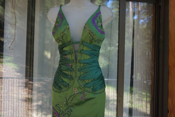 Mandalay dress size 6 tight cinched green beaded … - image 4