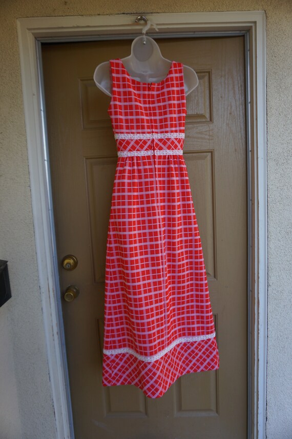 Vintage 1970s maxi dress 70s medium red sleeveless - image 7