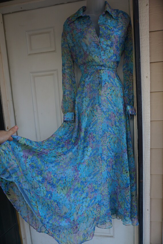 1970s sheer overlay floral Dress - image 10